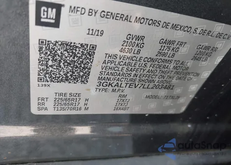 2020 GMC Terrain Awd Sle z USA, uszkodzony, nr VIN 3GKALTEV7LL203481